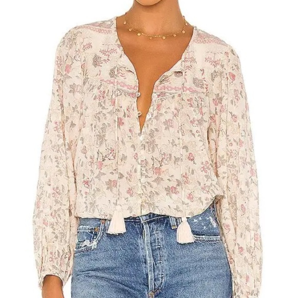 Cleobella Floral Cream and Pink Blouse